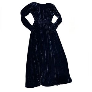 Elegant vintage Navy Velvet Dress long, cutout back, long sleeve silky